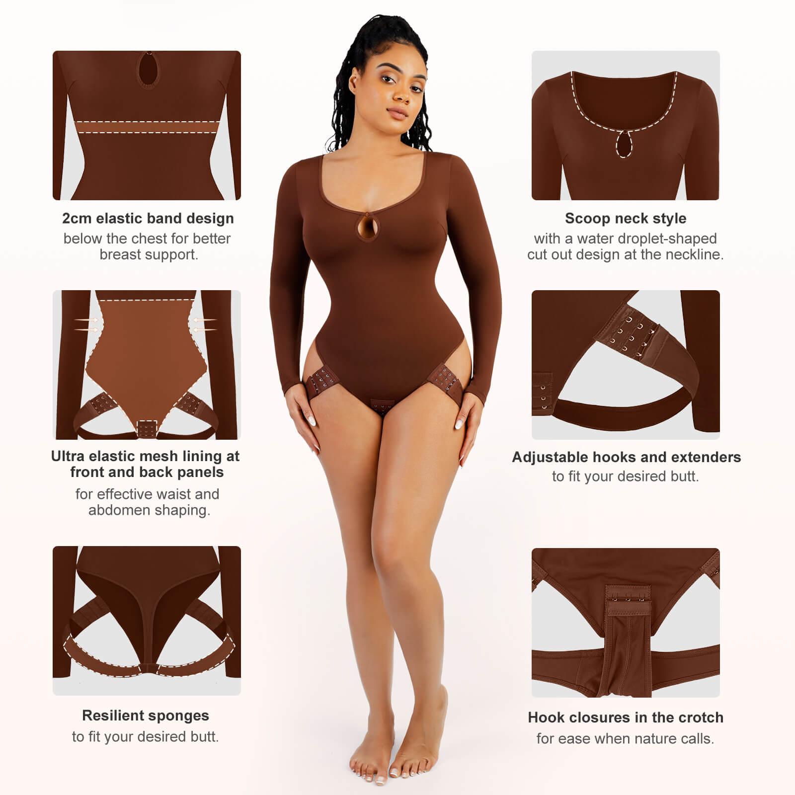 Wholesale Full Body Deep V-Neckline Mid-Thigh Tummy Control Bodysuit