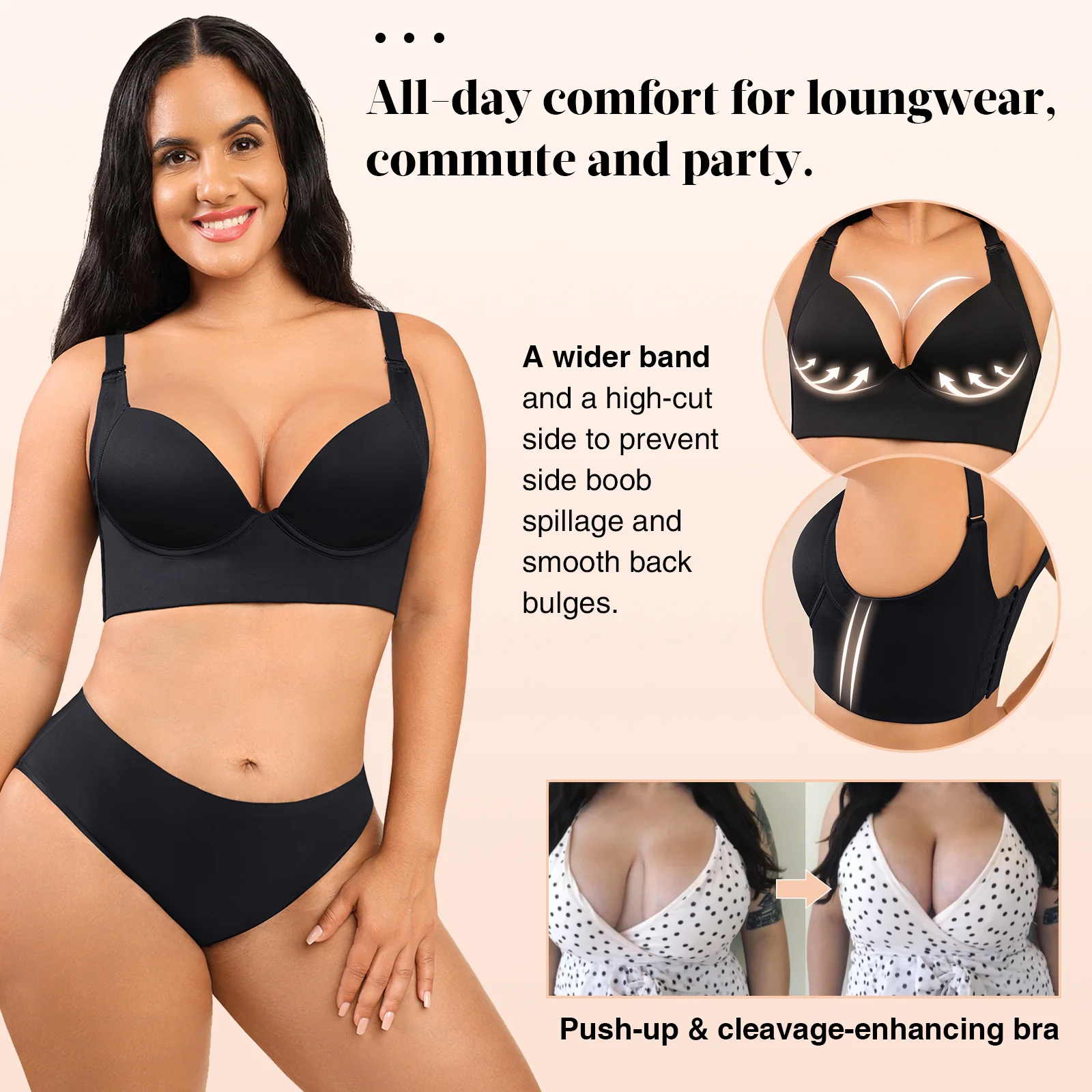 TMGONE Fashion Deep Cup Bra Hides Back Fat Diva New Look Bra With Shapewear  Incorporated， Complexion， 46E 