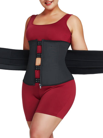 Three Belts Black Latex Waist Trainer 7 Steel Bones Flatten Tummy