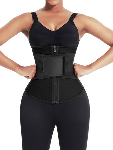 Black Neoprene Waist Trainer 6 Steel Bones Zipper Closure Fat Burning