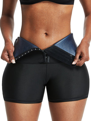 Blue Neoprene Sweat Shorts Hook And Eye Closure Cellulite Reducing