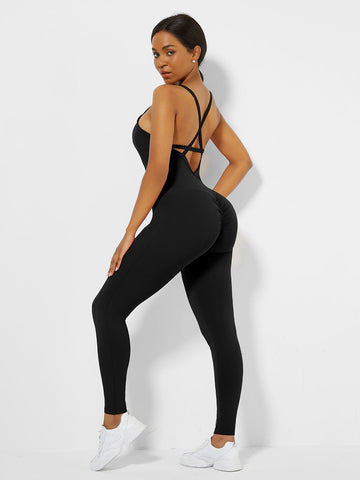 Strappy Back Removable Pads Yoga Bodysuit For Women