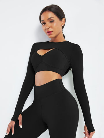 3-Piece Set Round Collar Long Sleeve Crop Top For Running