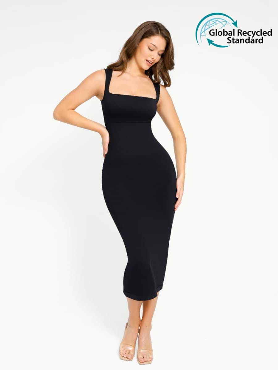 Eco-friendly Spaghetti Strap V-neck Snatched Seamless Shaper Dress