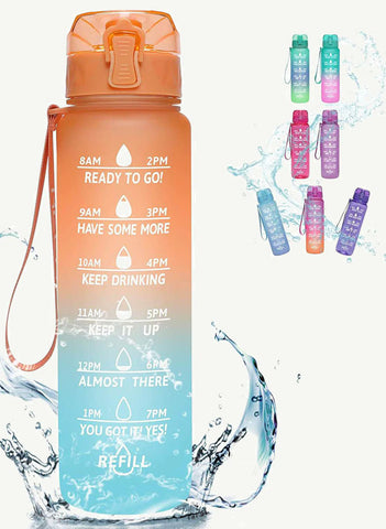 1L Space Cup Motivational Sports Water Cup with Time Stamp and Removable Filter
