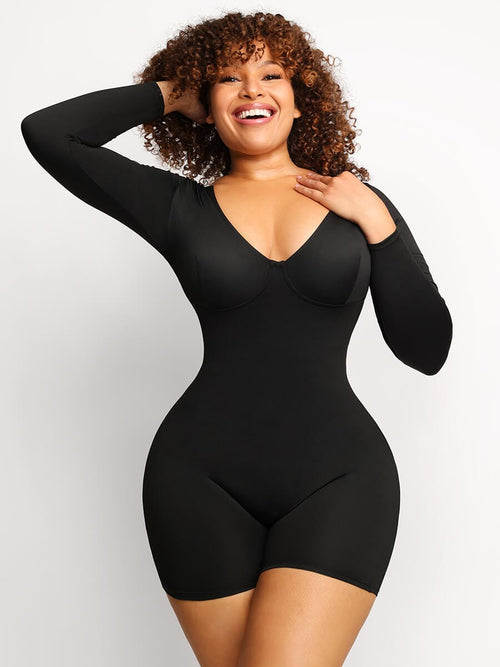 Wholesale Full Body Deep V-Neckline Mid-Thigh Tummy Control Bodysuit