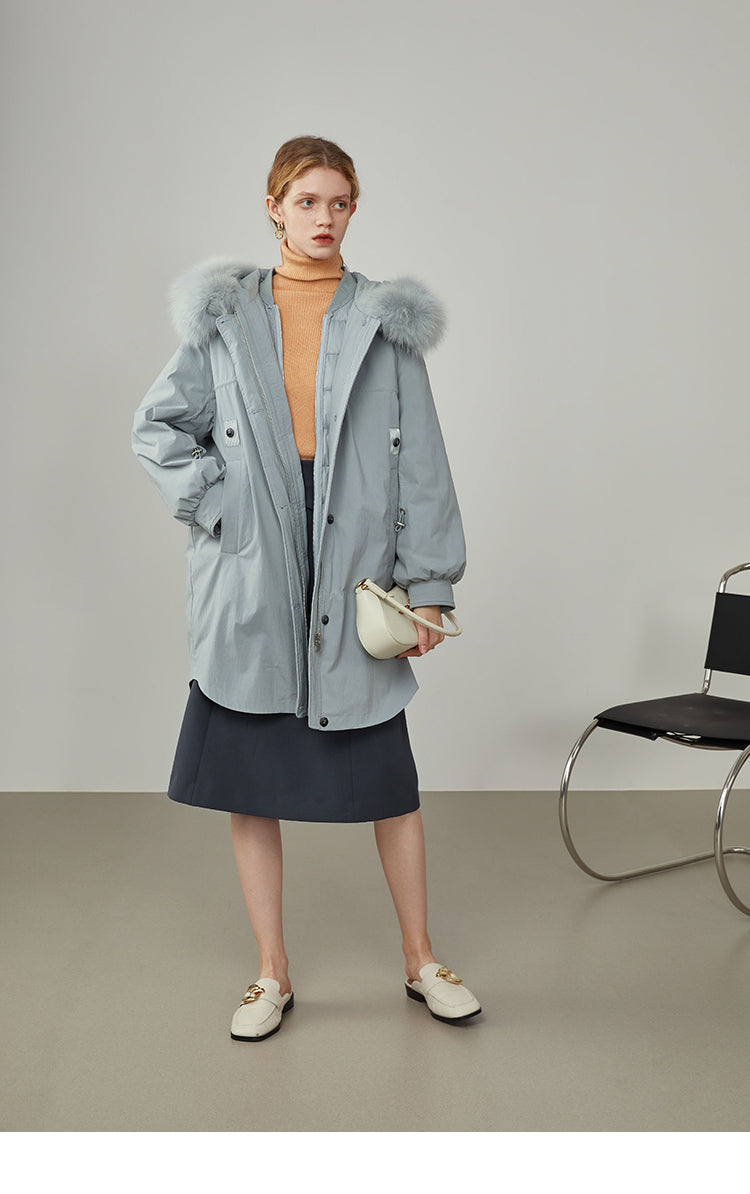 Mid-length Fur Collar Down Jacket - TimonAndre Fashion