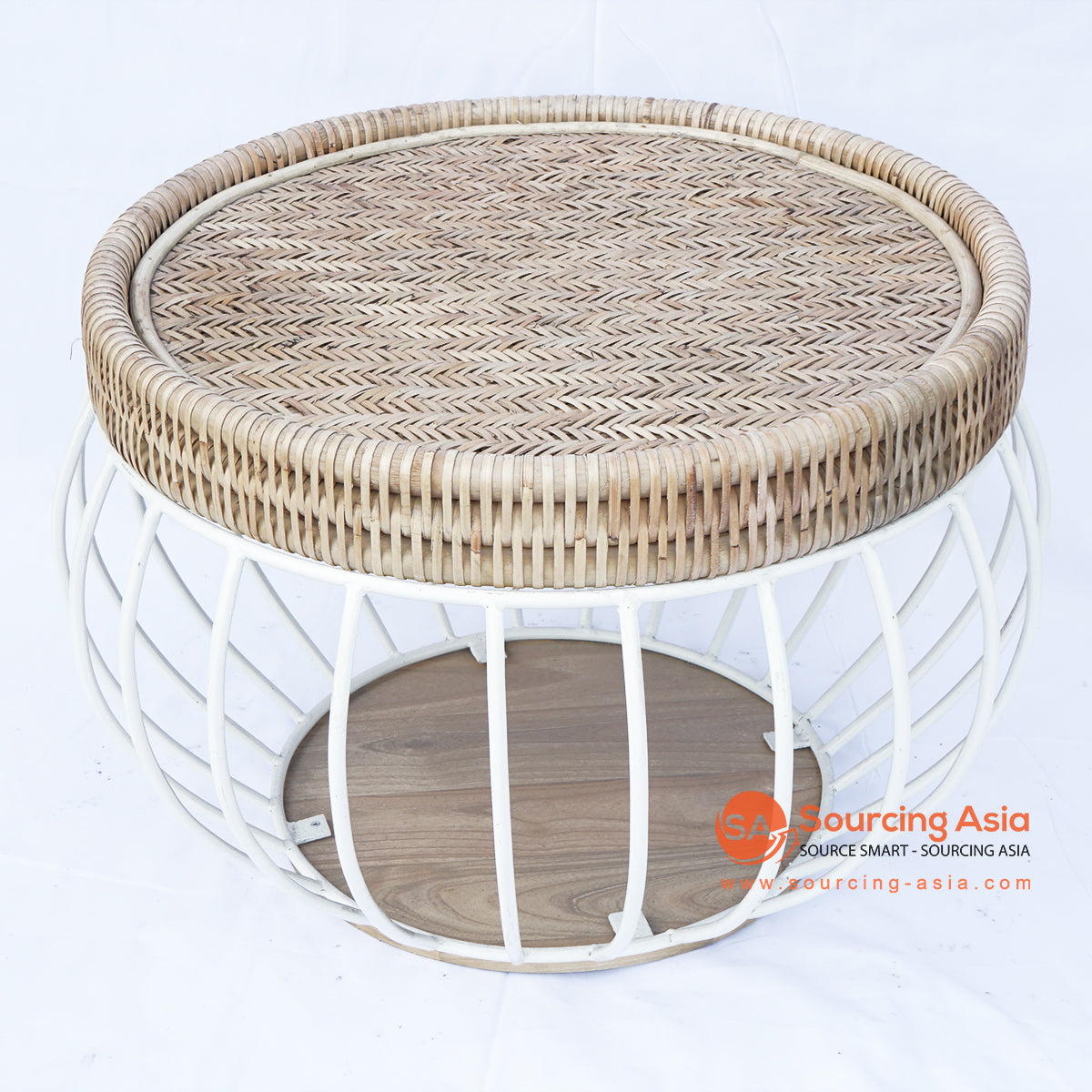Bntc005 6 Natural Rattan Round Coffee Table With White Metal Base