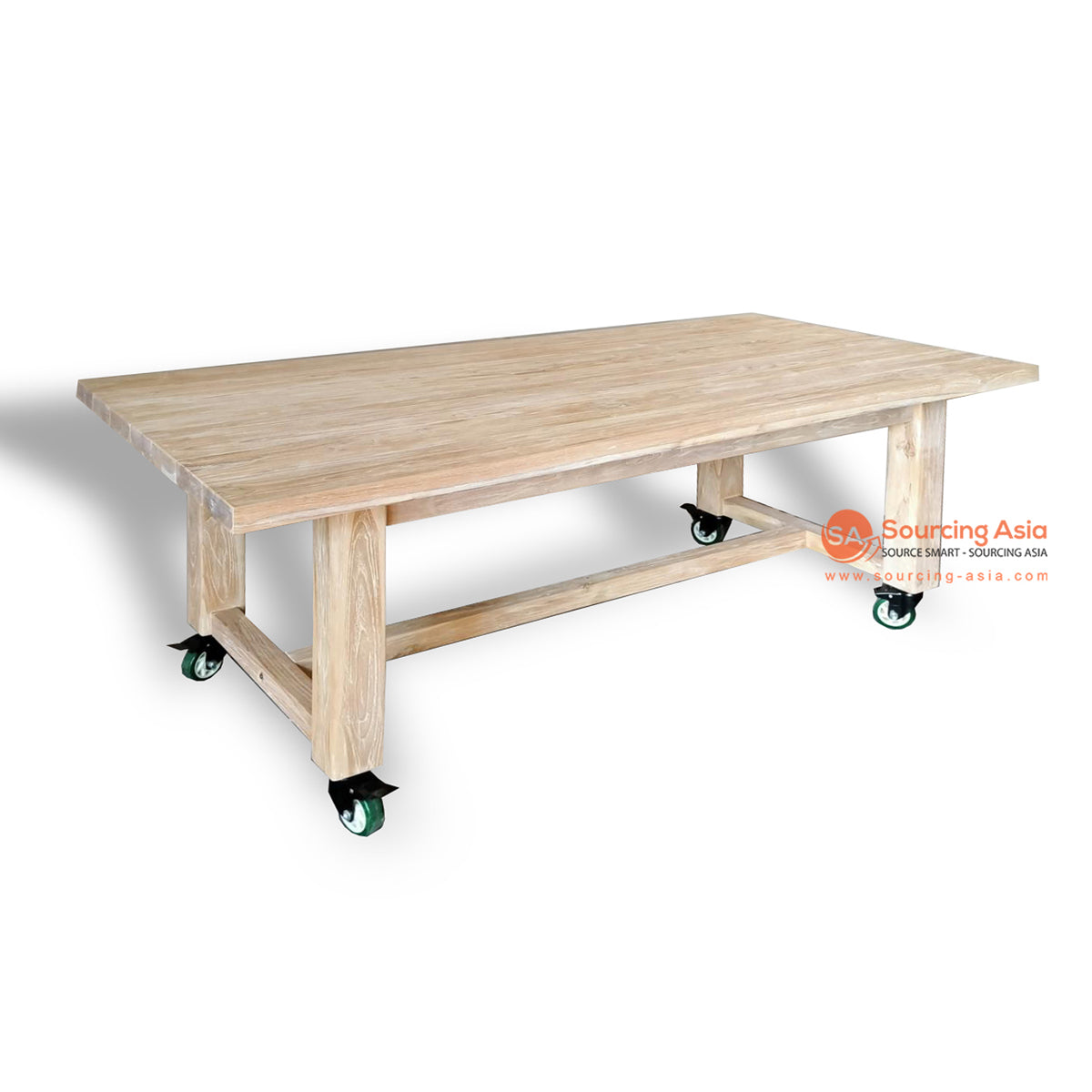 WHITE WASH SOLID RECYCLED TEAK WOOD DINING TABLE WITH ADDED WHE - Sourcing Asia
