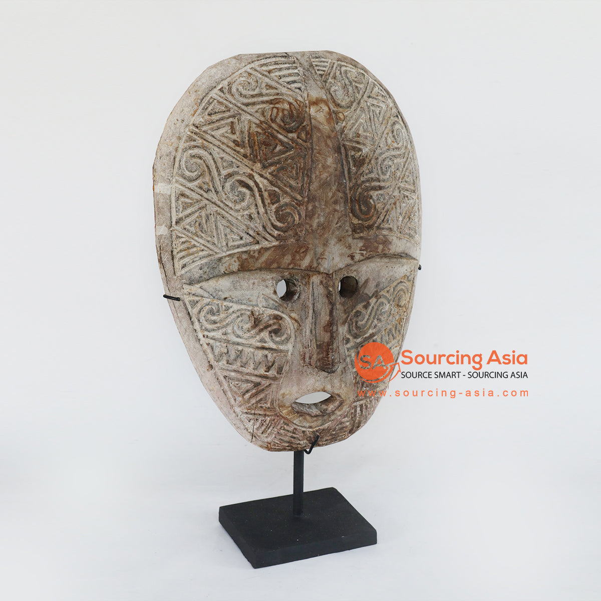 TKNC001-3 ANTIQUE WOODEN TRIBAL CARVED MASK ON STAND DECORATION