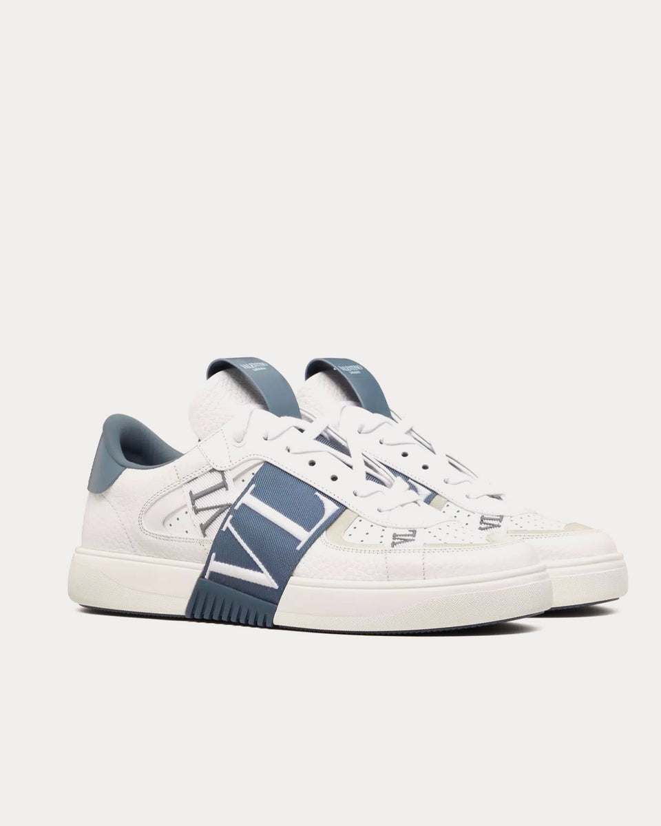 Valentino VL7N Calfskin & Fabric Banded White / Blue Low Top Sneakers ...