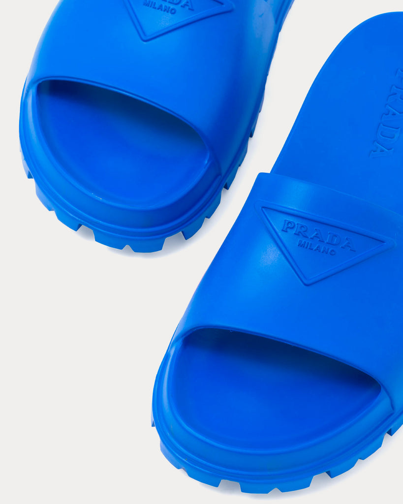 Prada Rubber Sapphire Blue Slides - Sneak in Peace