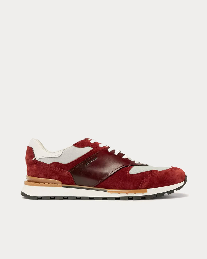 Berluti Run Track Leather Suede and Nylon Burgundy Low Top Sneakers