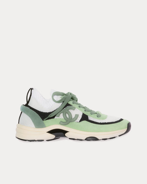 Chanel Knit & Suede Calfskin Green Dark Green / White / Black Top Sneakers - Sneak in Peace