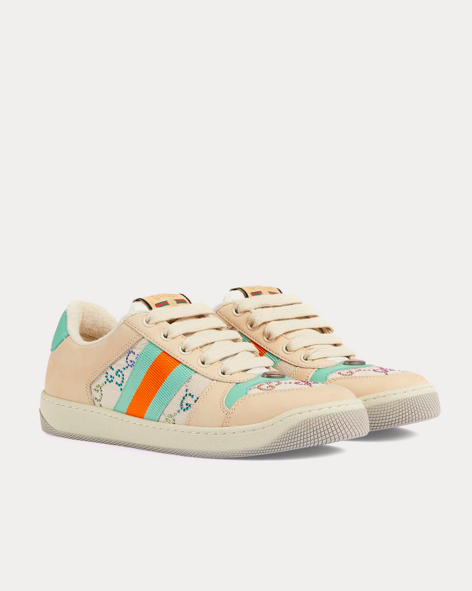Gucci Screener with Crystals GG Logo Beige / Green / Orange Low Top ...