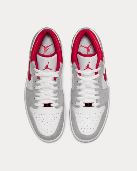 gray red and white jordans