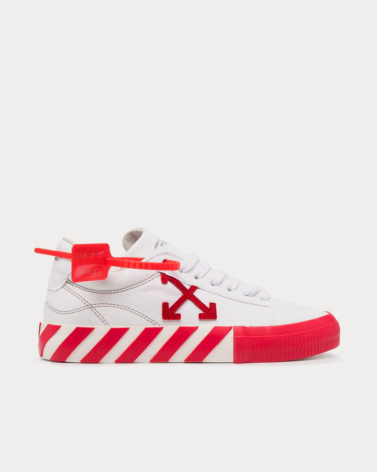 Off-White Vulcanized White / Red Low Top Sneakers - Sneak in Peace