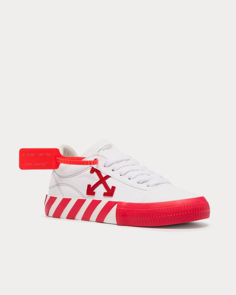 Off-White Vulcanized White / Red Low Top Sneakers - Sneak in Peace