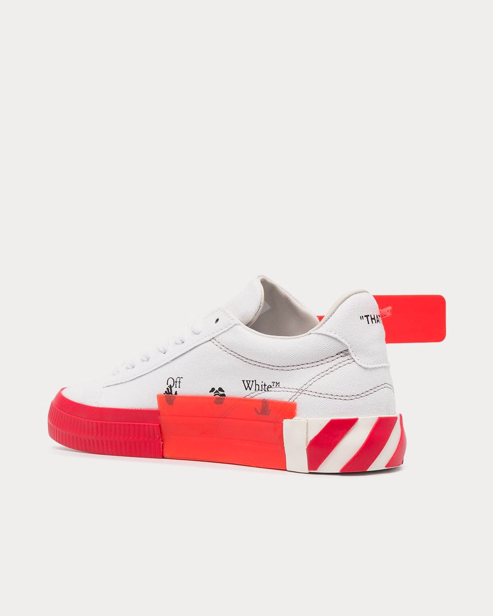 Off-White Vulcanized White / Red Low Top Sneakers - Sneak in Peace