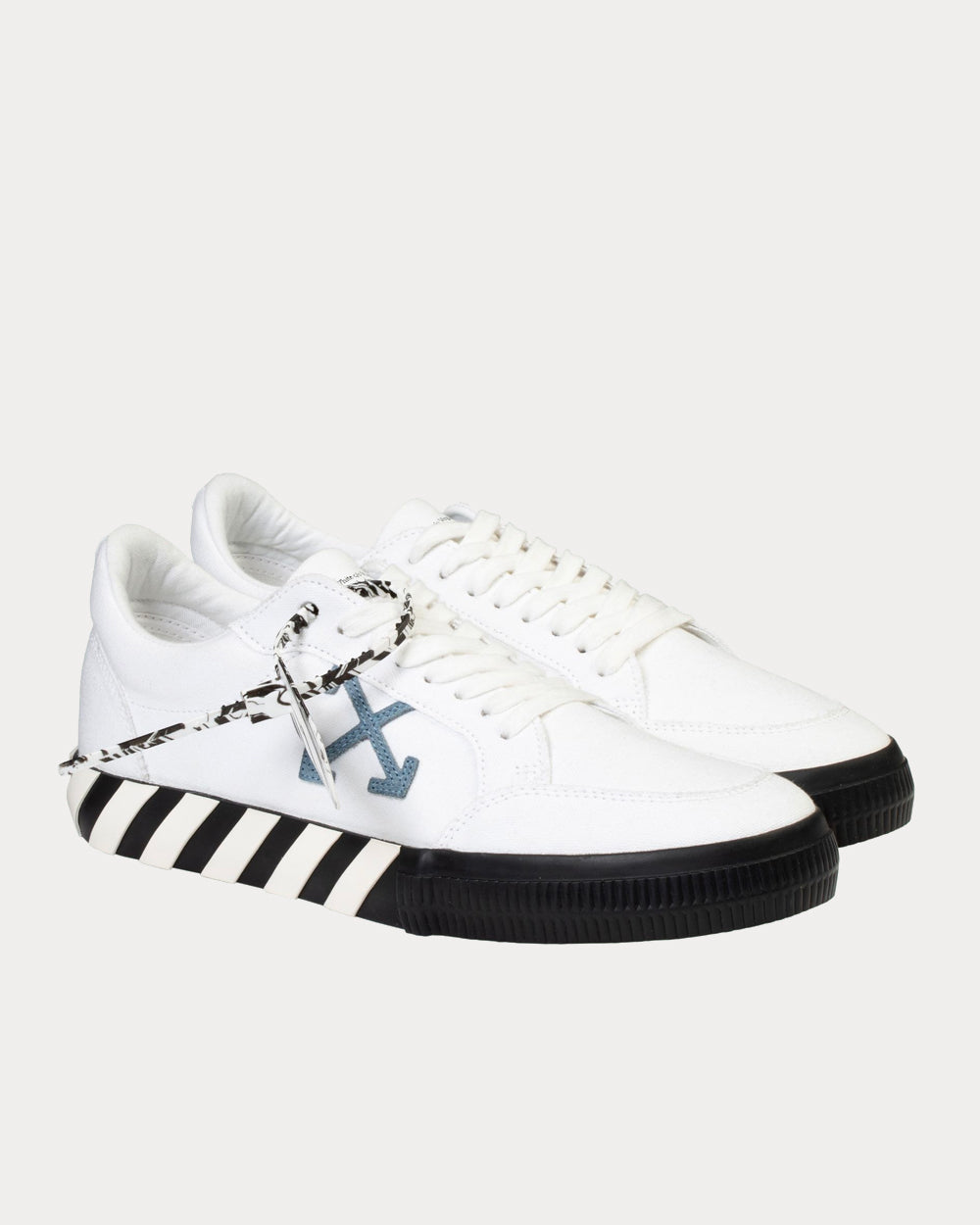 Off-White Vulcanized White / Light Blue Low Top Sneakers - Sneak in Peace