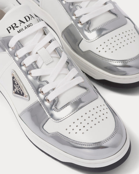 Prada Downtown Leather White / Silver Low Top Sneakers - Sneak in Peace