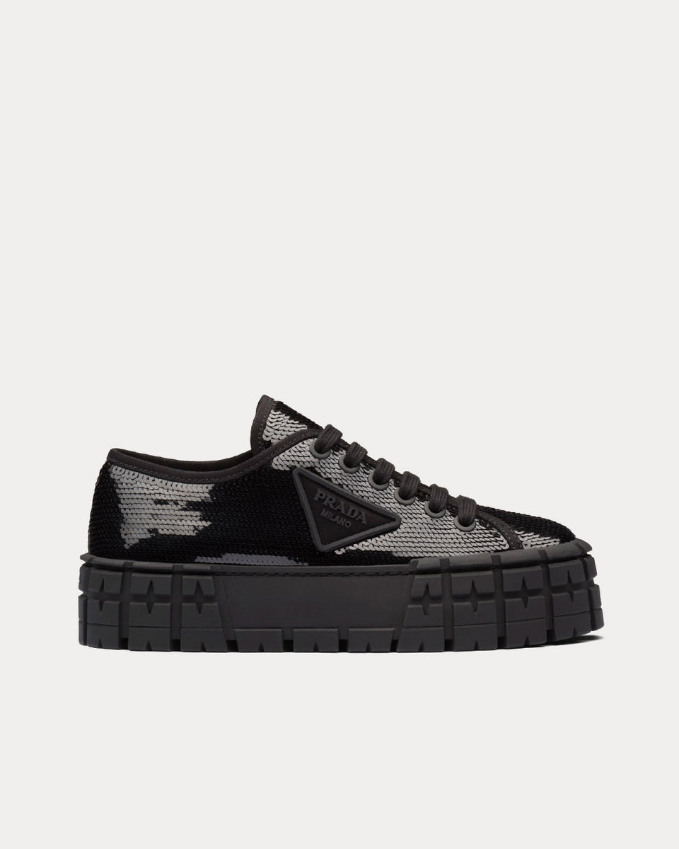 Prada Double Wheel Sequin Black Low Top Sneakers - Sneak in Peace