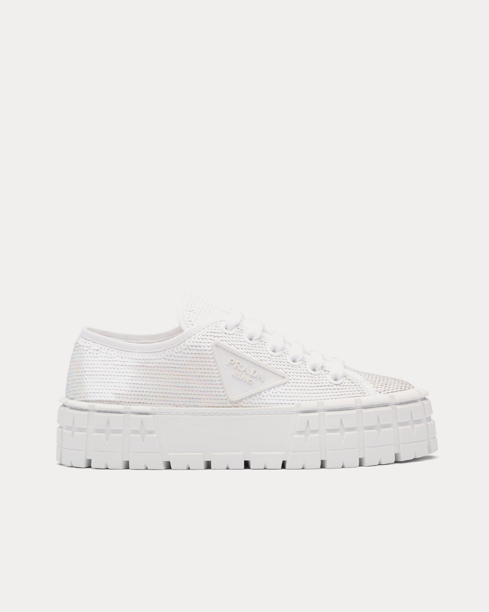 Prada Double Wheel Sequin White Low Top Sneakers - Sneak in Peace