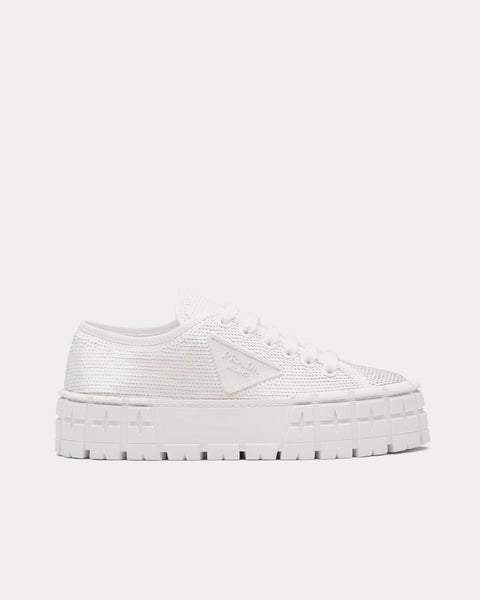 Prada Double Wheel Sequin White Low Top Sneakers - Sneak in Peace