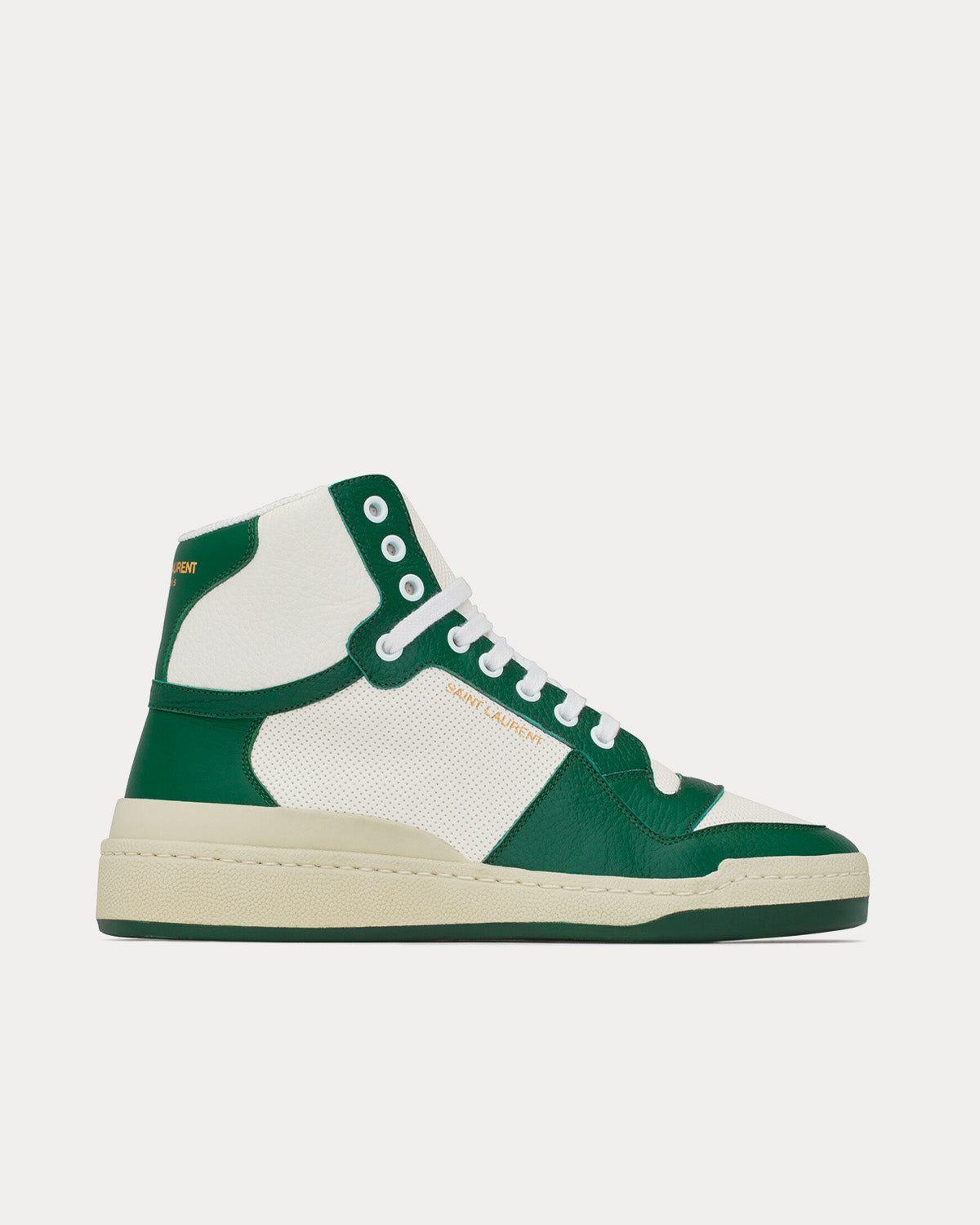 Saint Laurent SL/24 Perforated Leather White / Dark Green Mid Top