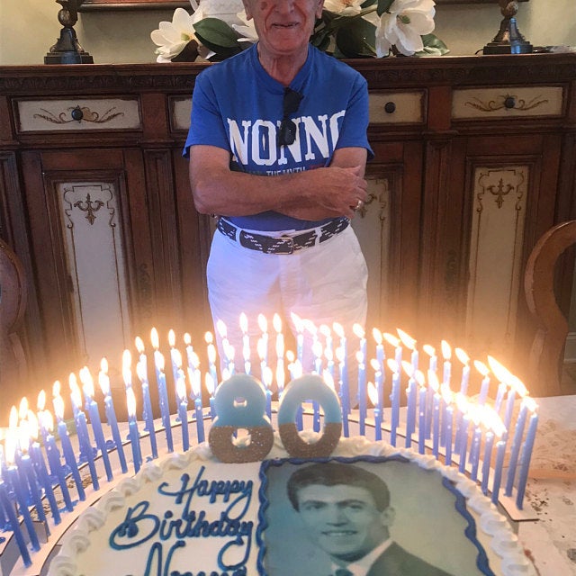 Dad's 80th birthday party with cake photo and 80 candles