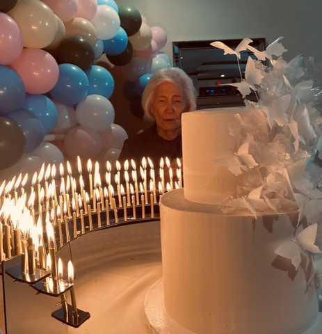 90th birthday customer photo of her mother's party with silver Celebration Stadium