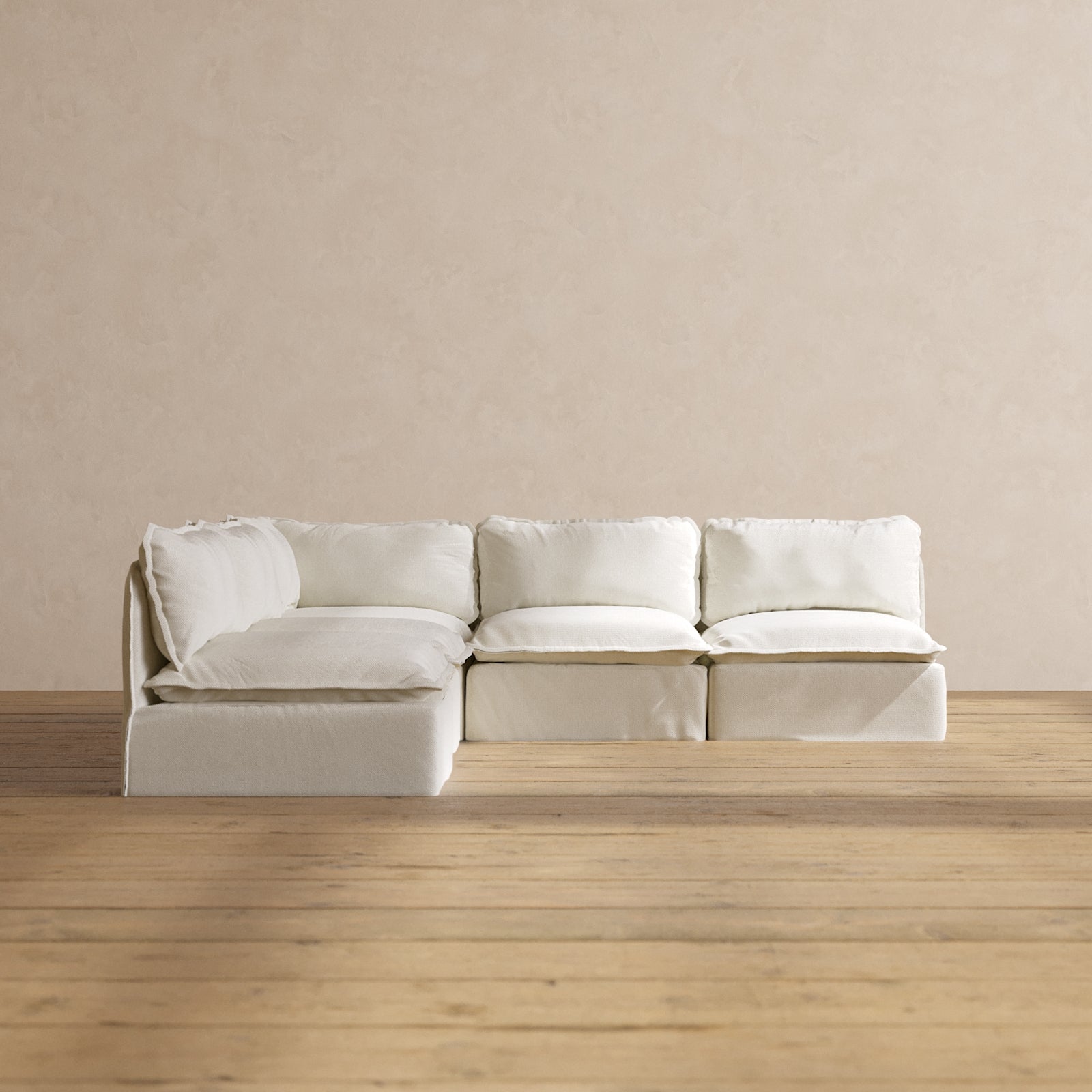 Modular Washable 5-Seater Open-Ends Corner Sectional in Eggshell | Deluxe+ Seat | Cloud Pillow