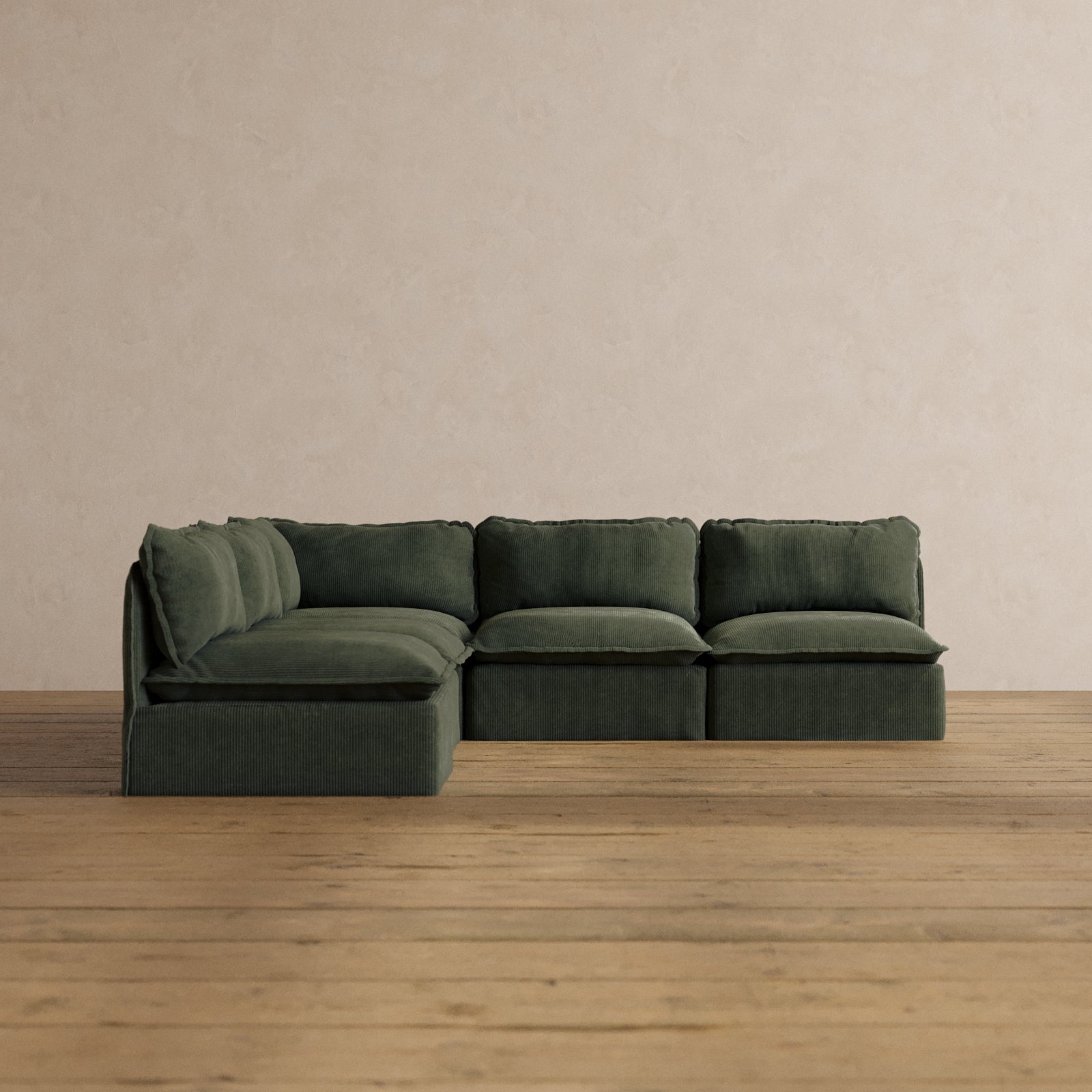 Modular Washable 5-Seater Open-Ends Corner Sectional in Olivine | Deluxe+ Seat | Cloud Pillow