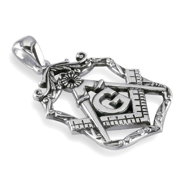Large Open Masonic Initial G Charm in Sterling Silver
