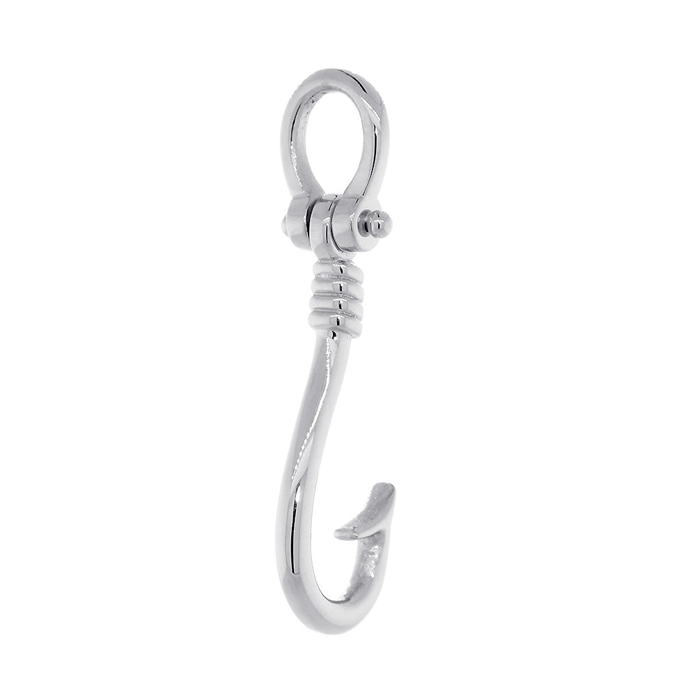 24mm Fishermans Barbed Hook and Knot Fishing Charm in 14k White Gold