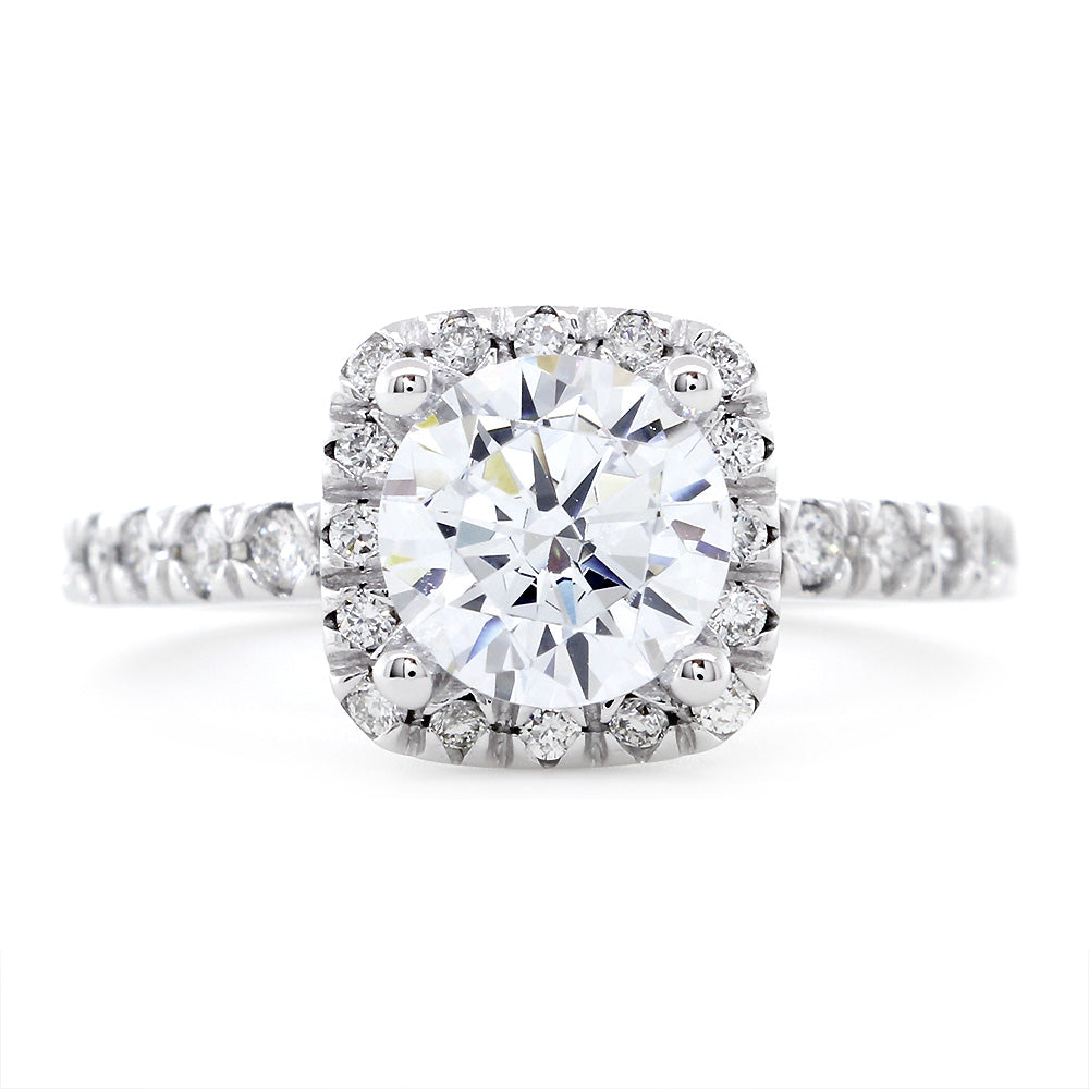 Cushion Halo and 7mm Round Diamond Center Engagement Ring Setting, 0.42CT Total Sides in 14k White Gold