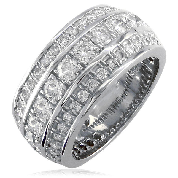 3 Row Mens Wide Diamond Wedding Band in 14k White Gold ...