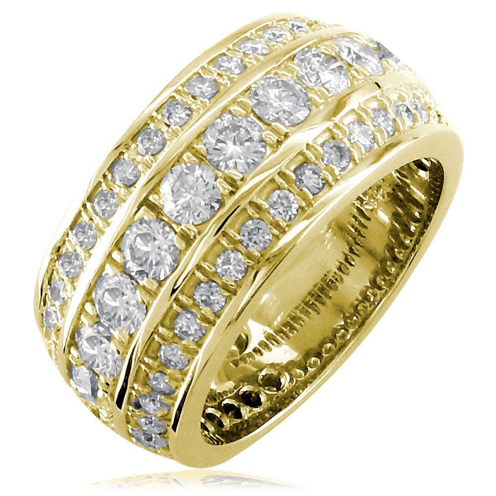 3 Row Mens Wide Diamond Wedding Band in 14k Yellow Gold – Sziro Jewelry