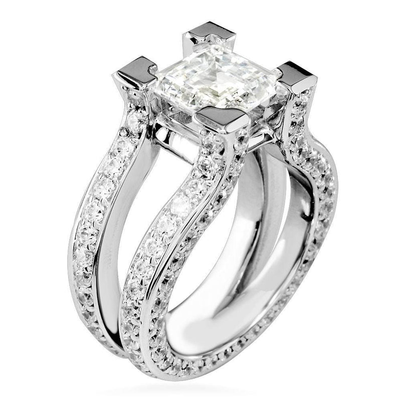 Princess Cut Diamond Engagement Ring Setting in 14K White Gold, 2.50CT ...