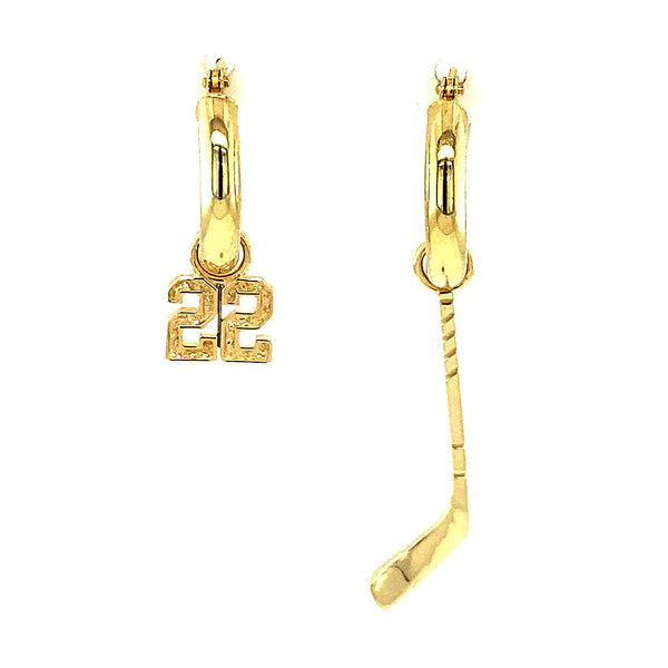 15mm Hoop Earrings with Any Jersey Number Charm and Left Handed