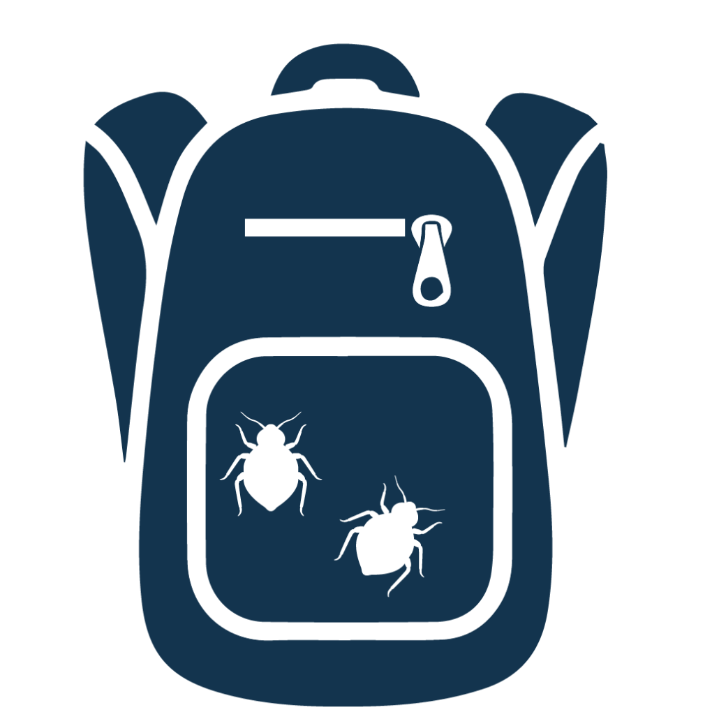 A drawing of a school bag with bed bugs in it