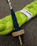 Drop spindle and lime green roving