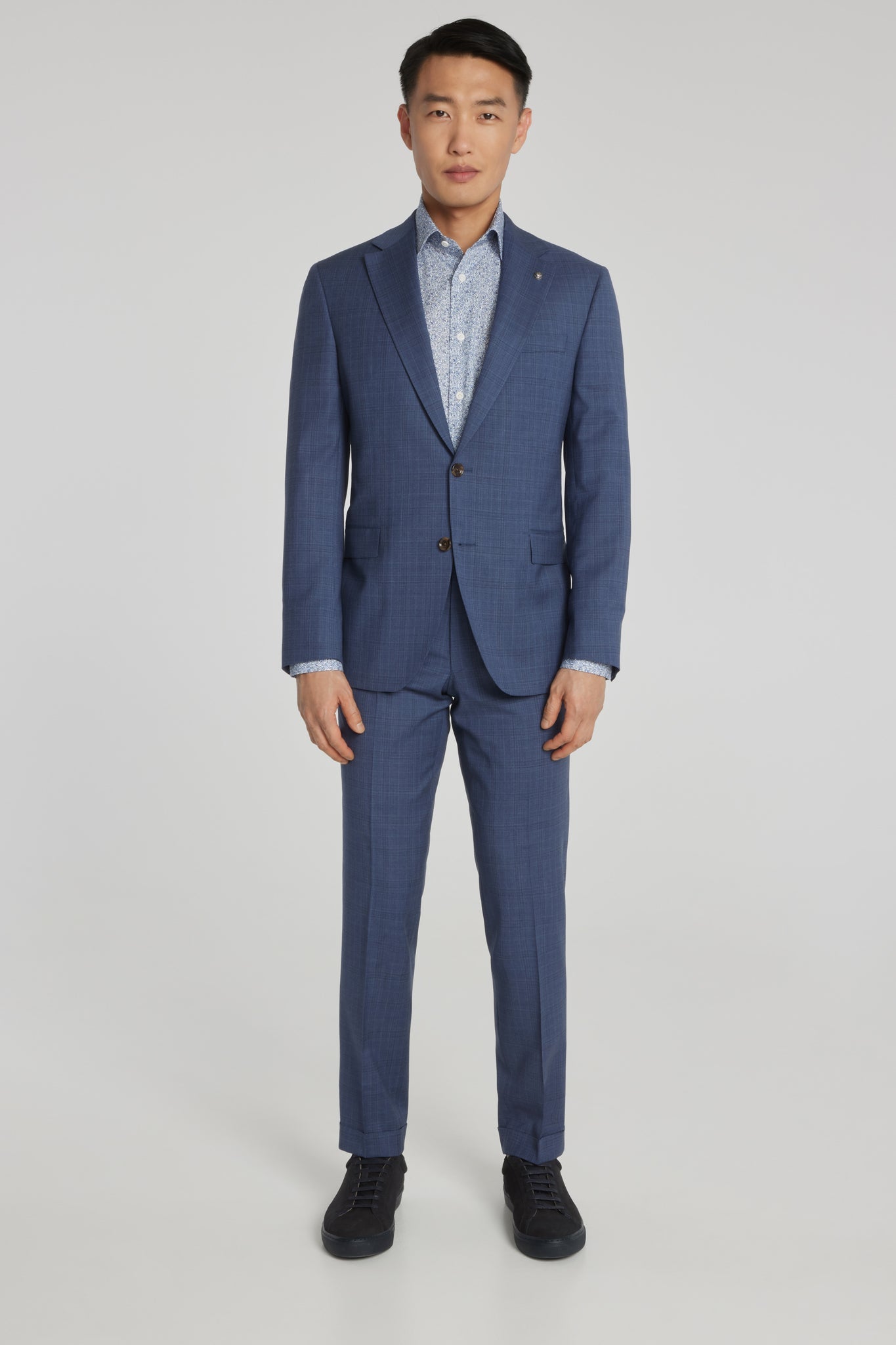 Jack Victor Men's Esprit Plaid Wool Suit in Light Grey
