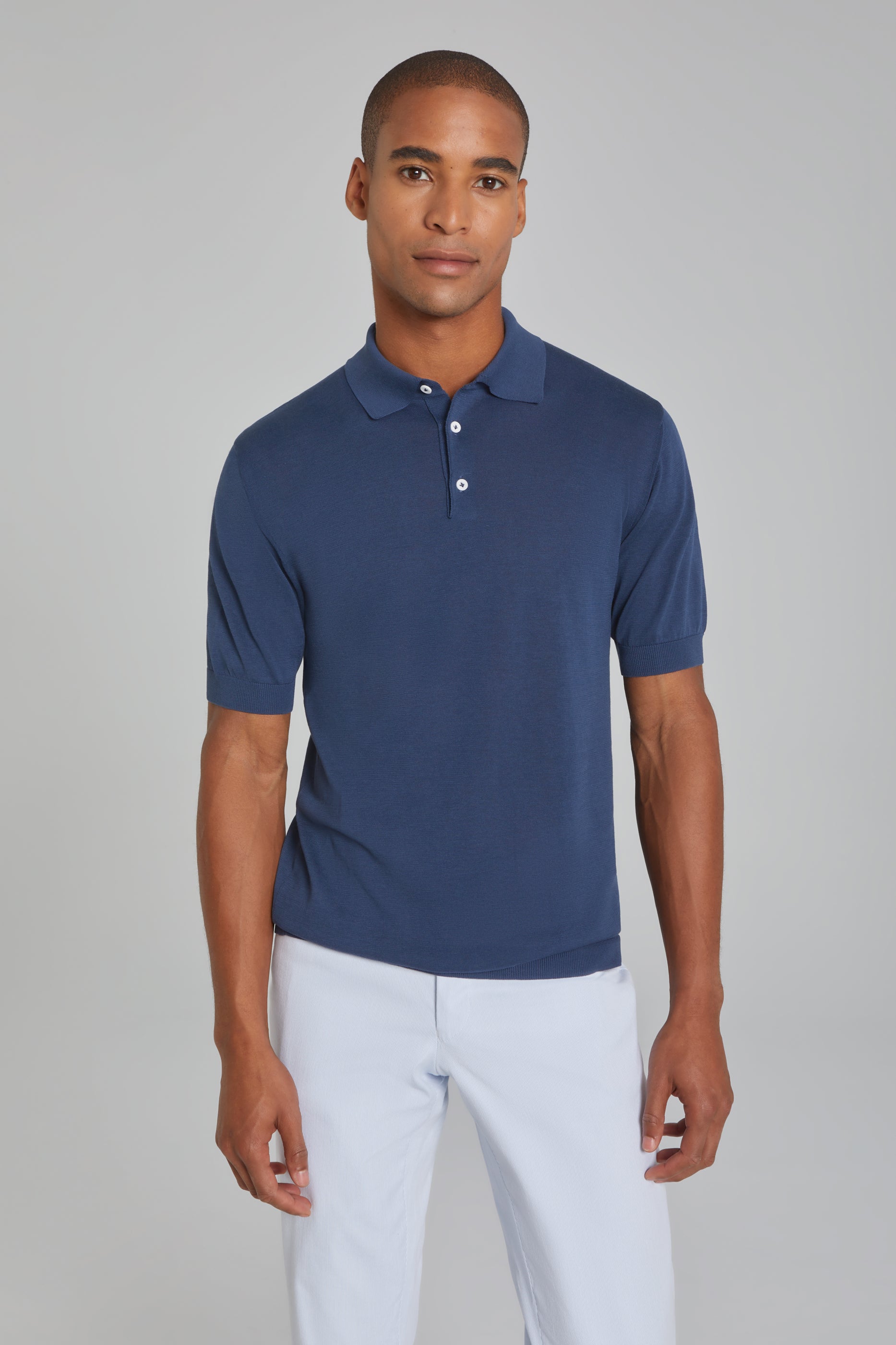 Jack Victor Men's Navy Blue Cotton and Silk SetiCo Knit Polo