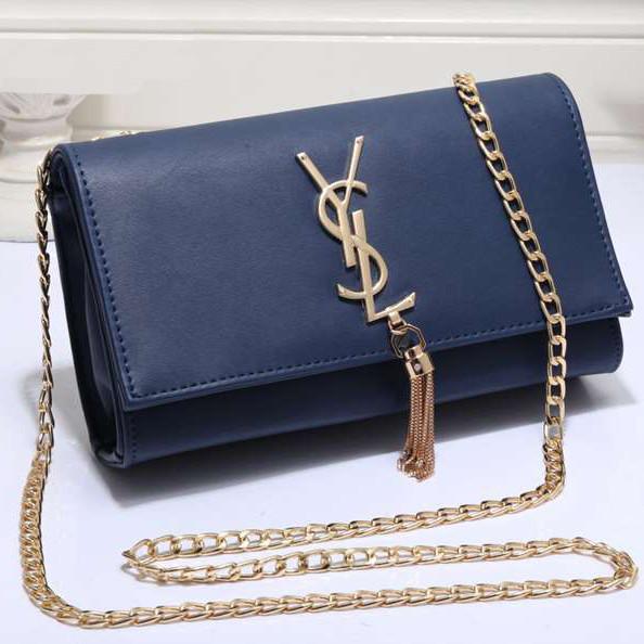 YSL Yves Saint Laurent Women Shopping Leather Metal Chain Crossbody Satchel Shoulder Bag