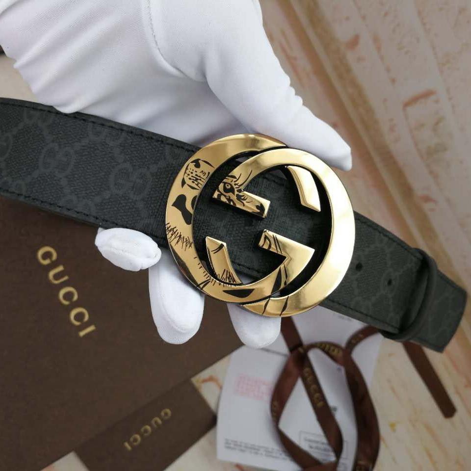 G U C C I Men Women Fashion Smooth Buckle Leather Belt