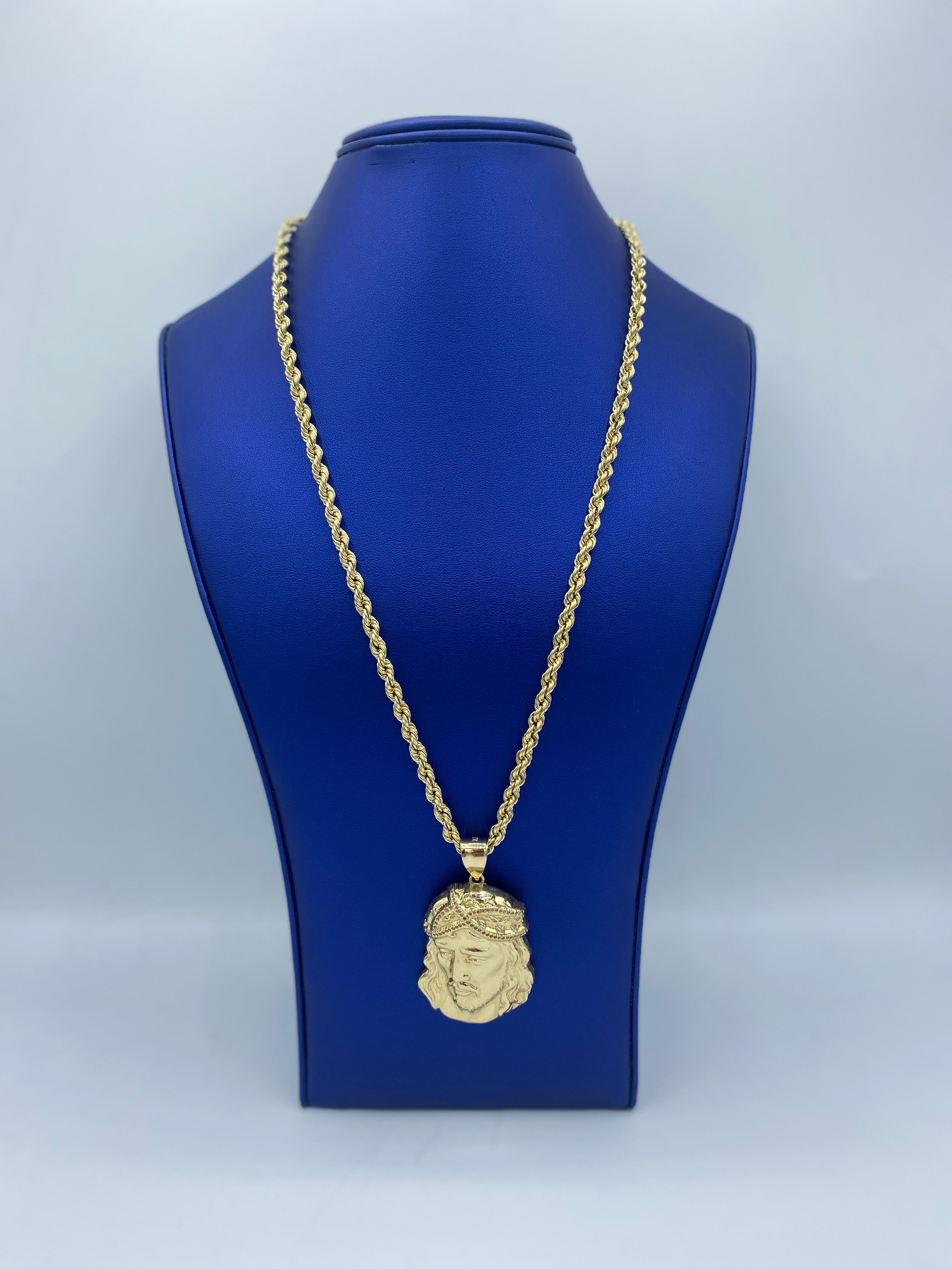 Beautiful 14K Hollow Rope Chain + Jesus Face Pendant by GD ™ - Gold Drip Jewelry