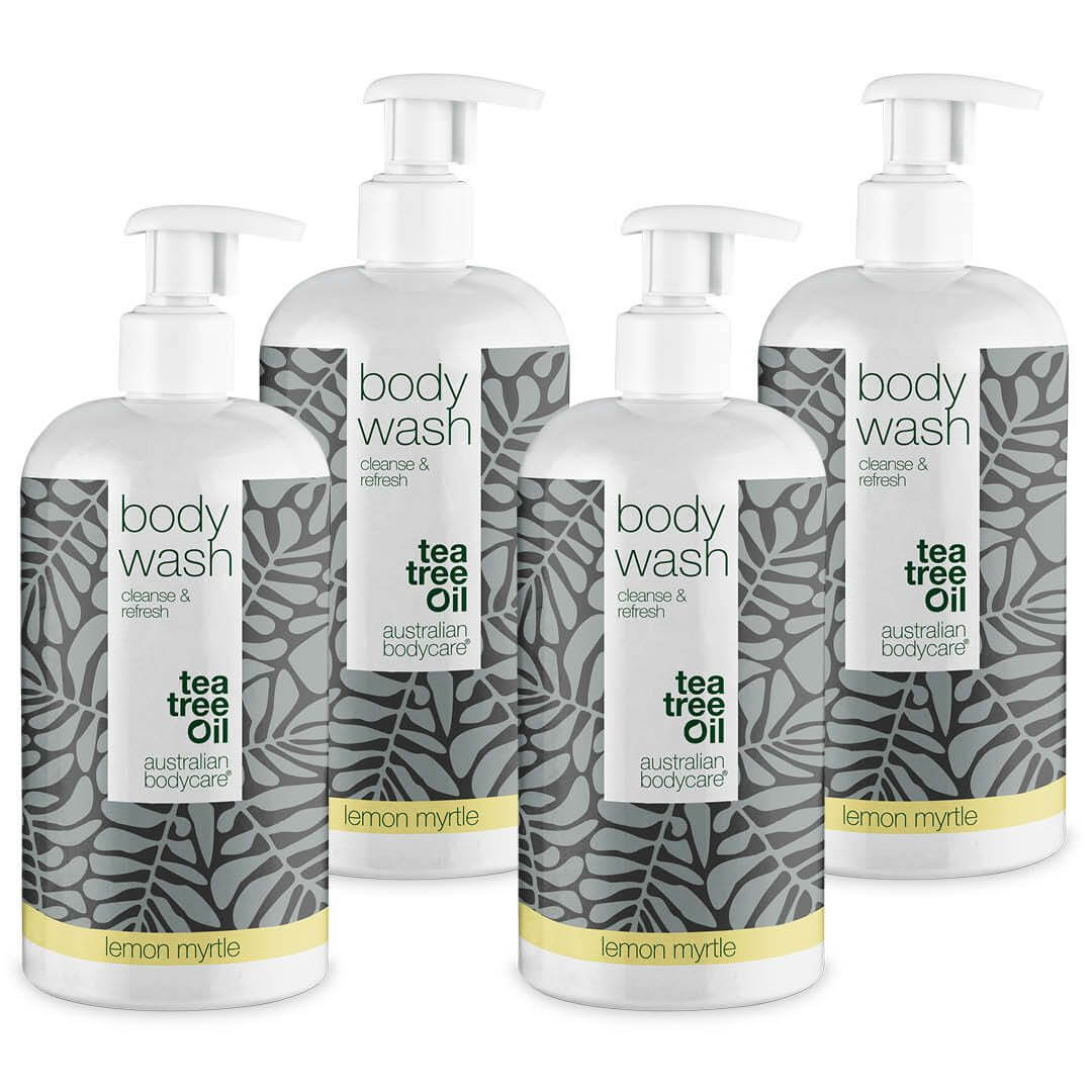 4 za cenu 3 Tea Tree Body Wash 500 ml Lemon Myrtle — výhodná nabídka - Balení 4 Tělových mycích prostředků (500 ml): Tea Tree Oil Lemon Myrtle