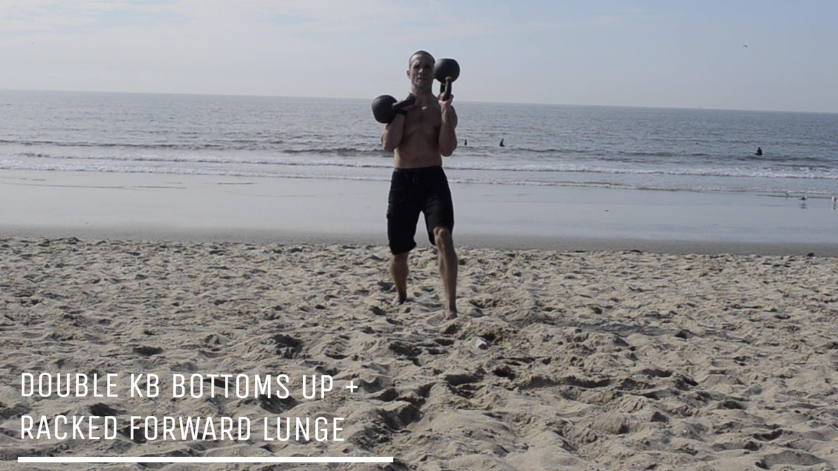 Double Kettlebell Bottoms Up + Racked Forward Lunge- Functional Fitness Kettlebell Exercise