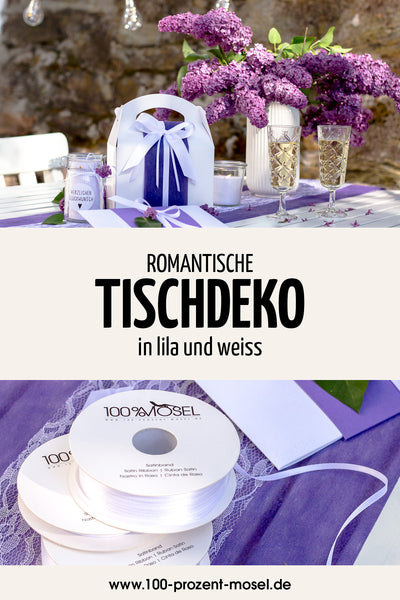 Romantische Tischdeko in lila und weiss